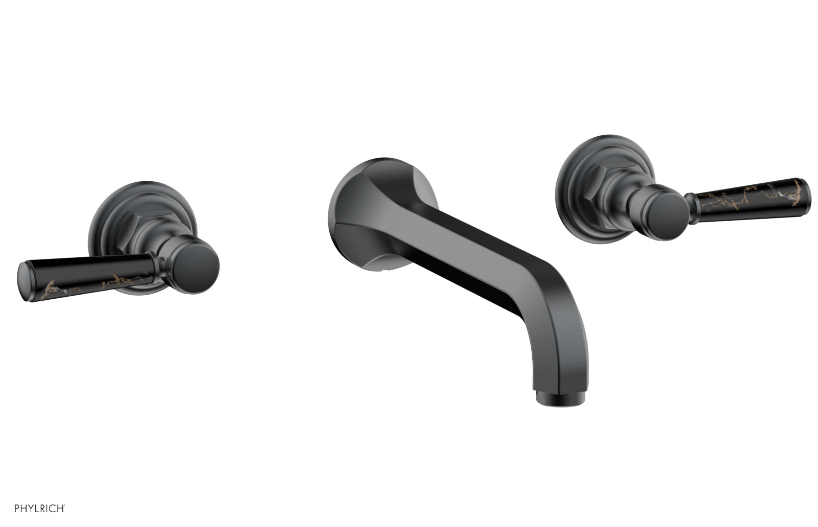 HEX TRADITIONAL Wall Tub Set - Black Marble Lever Handles 500-58