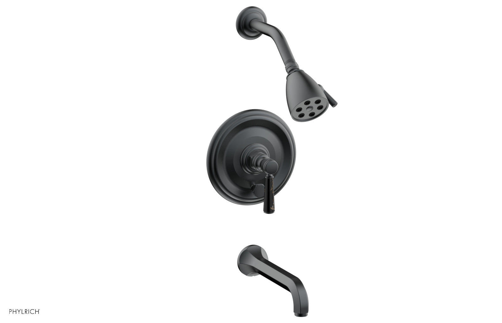 HEX TRADITIONAL Pressure Balance Tub and Shower Set - Black Marble Lever Handle 500-28
