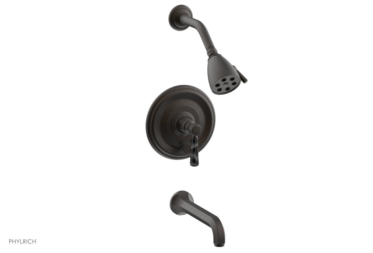 HEX TRADITIONAL Pressure Balance Tub and Shower Set - Black Marble Lever Handle 500-28