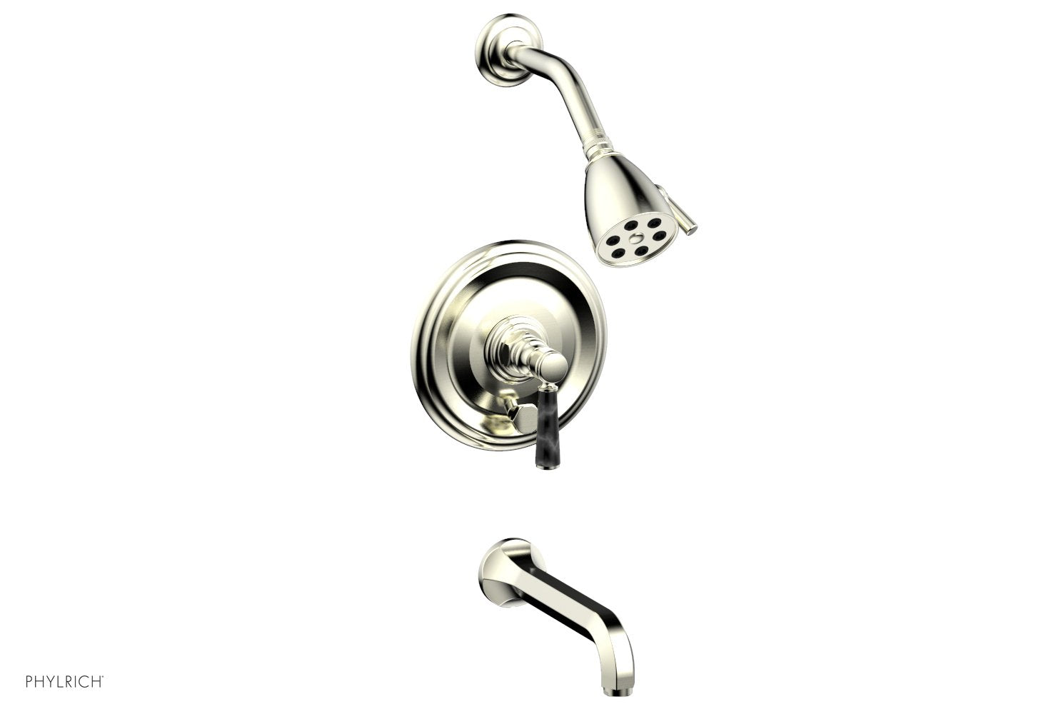 HEX TRADITIONAL Pressure Balance Tub and Shower Set - Black Marble Lever Handle 500-28