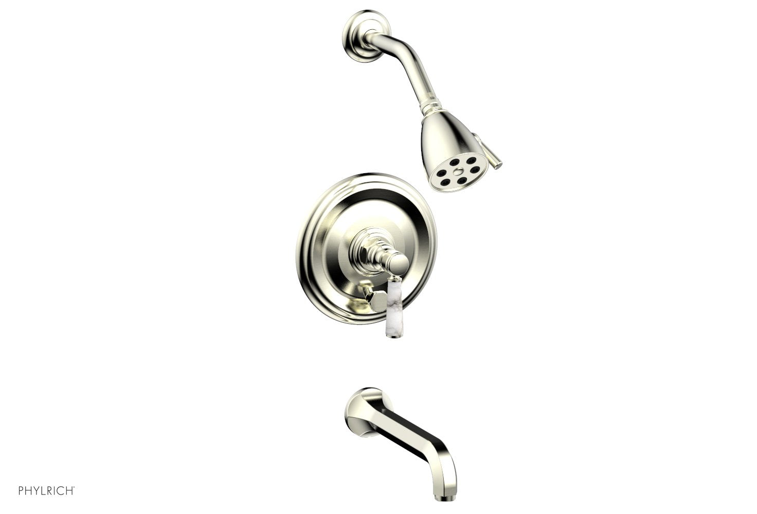 HEX TRADITIONAL Pressure Balance Tub and Shower Set - White Marble Lever Handle 500-28