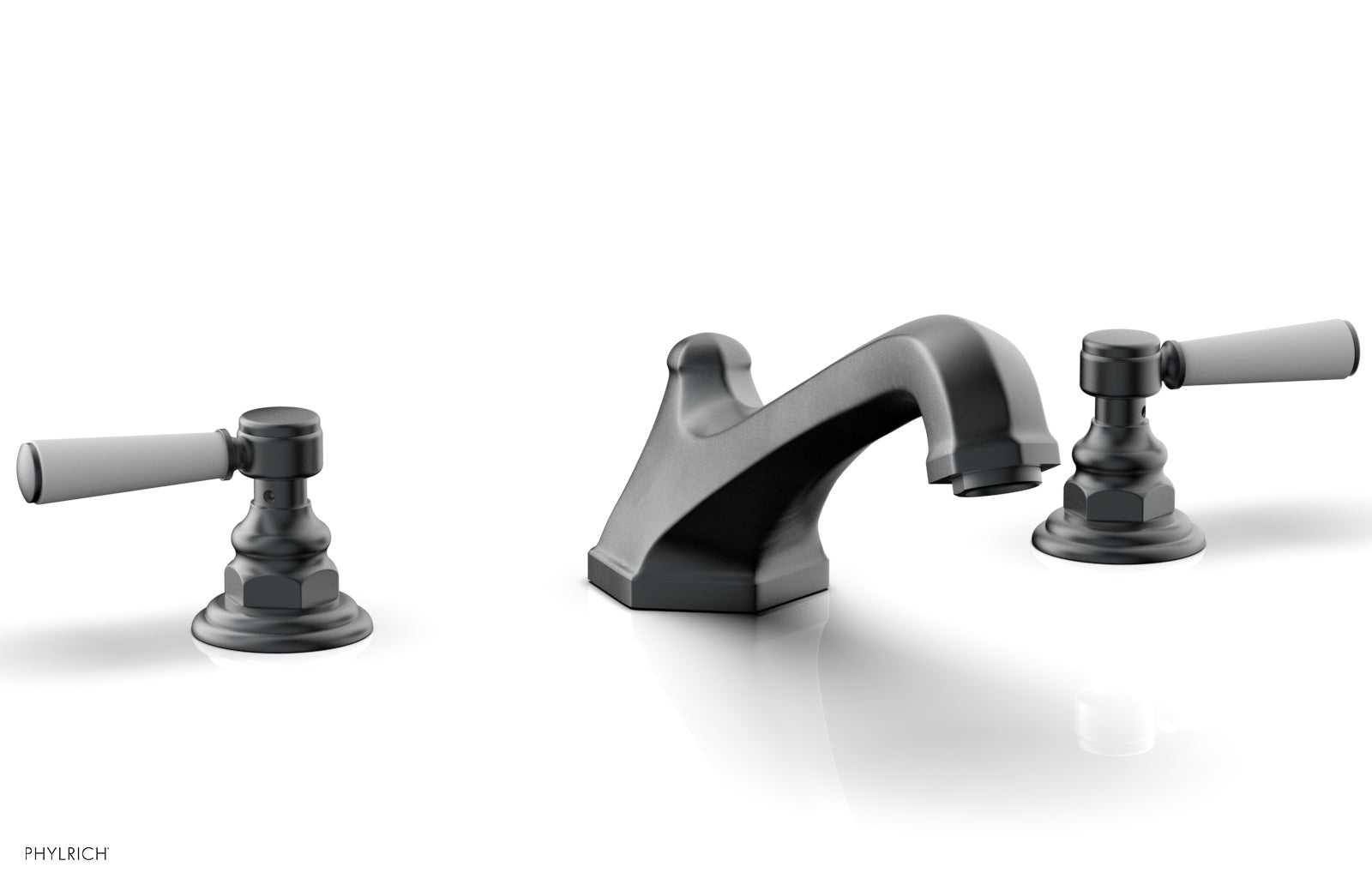 HEX TRADITIONAL Deck Tub Set - Satin White Lever Handles 500-41