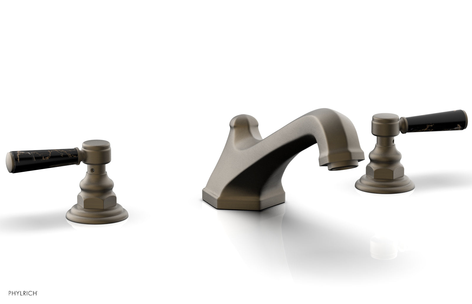 HEX TRADITIONAL Deck Tub Set - Black Marble Lever Handles 500-42