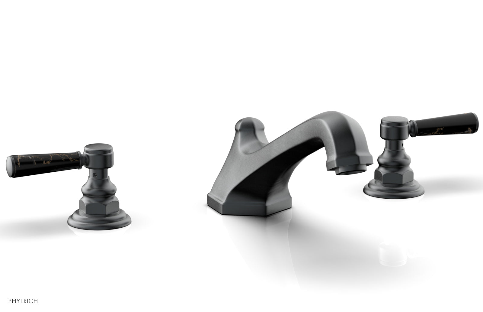 HEX TRADITIONAL Deck Tub Set - Black Marble Lever Handles 500-42