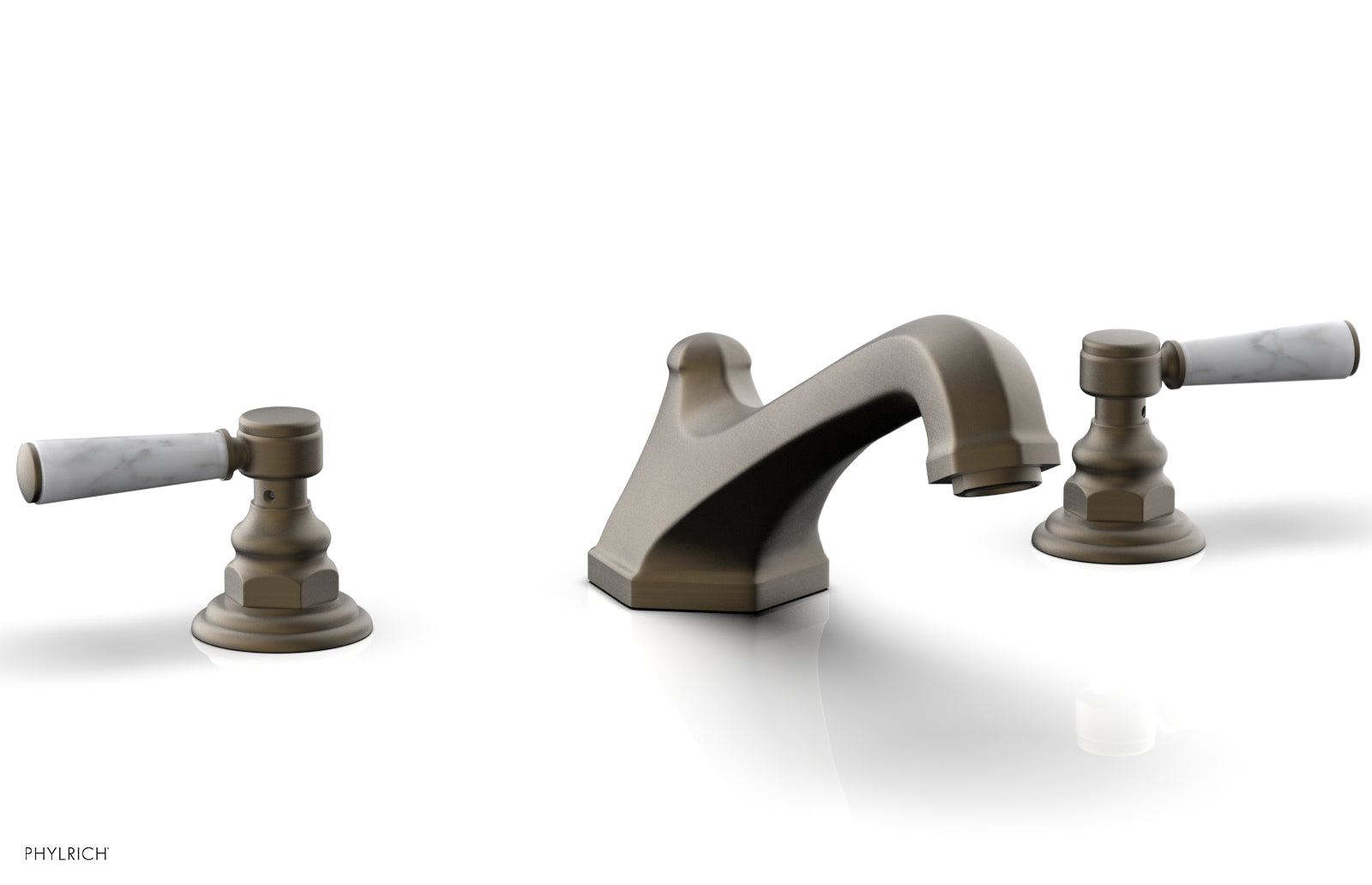 HEX TRADITIONAL Deck Tub Set - White Marble Lever Handles 500-42