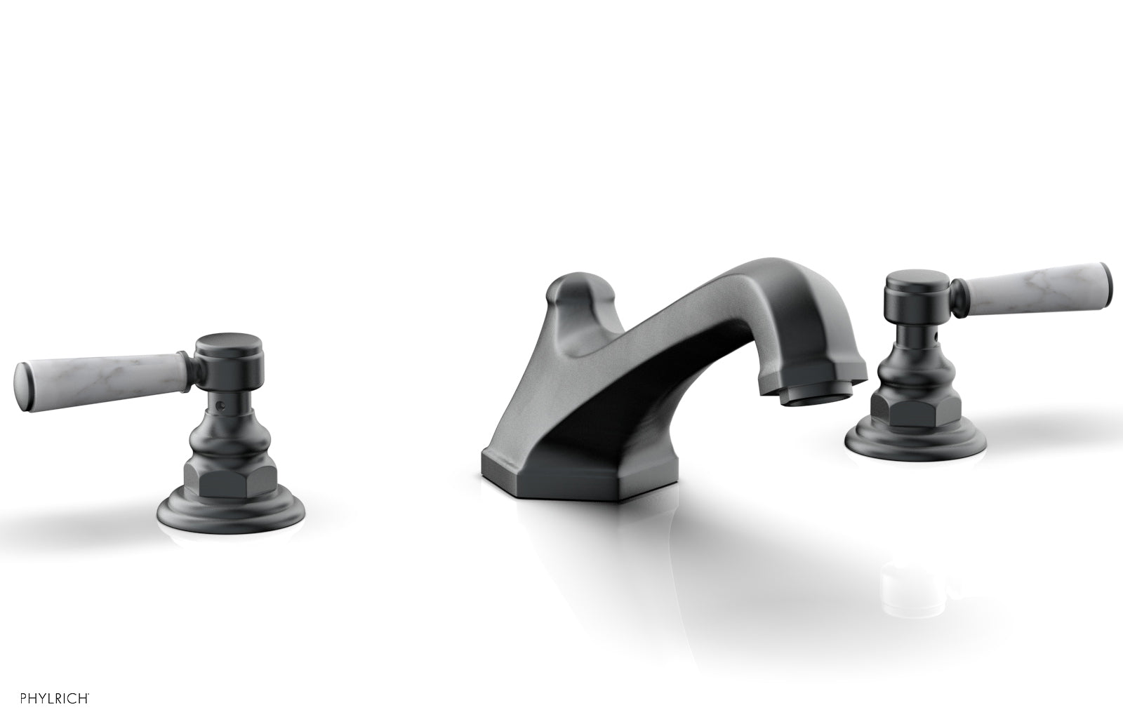 HEX TRADITIONAL Deck Tub Set - White Marble Lever Handles 500-42