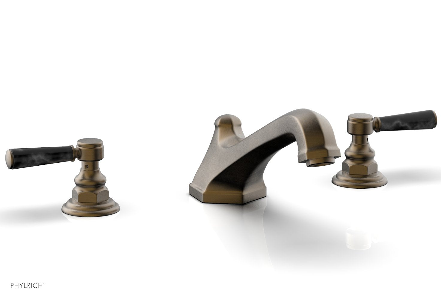 HEX TRADITIONAL Deck Tub Set - Black Marble Lever Handles 500-42