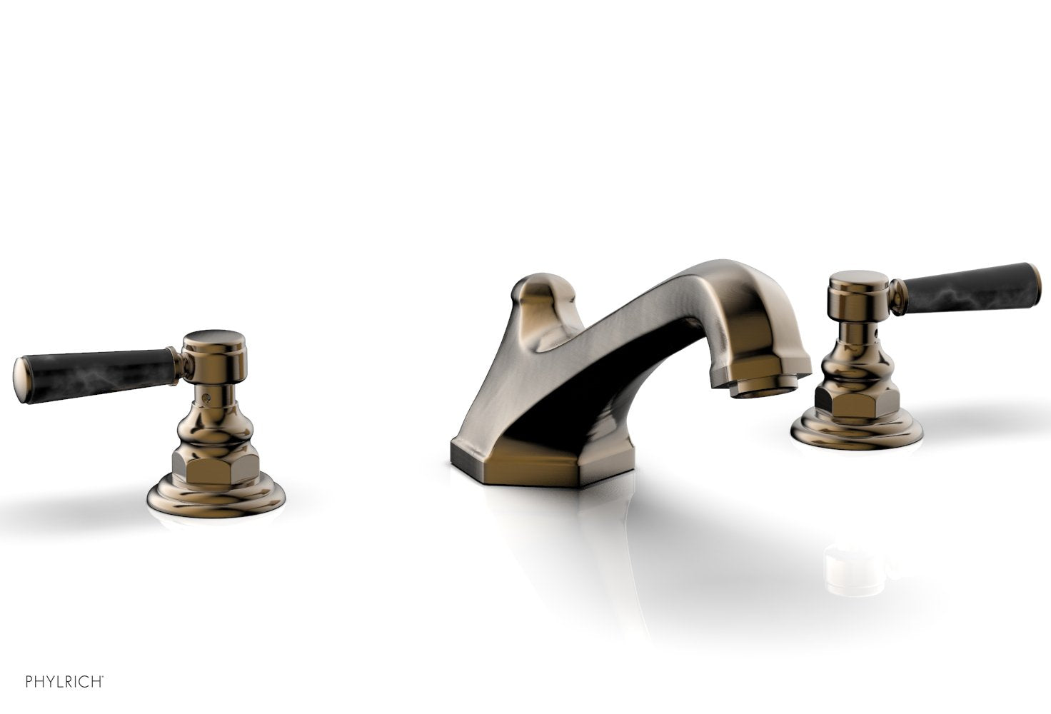 HEX TRADITIONAL Deck Tub Set - Black Marble Lever Handles 500-42