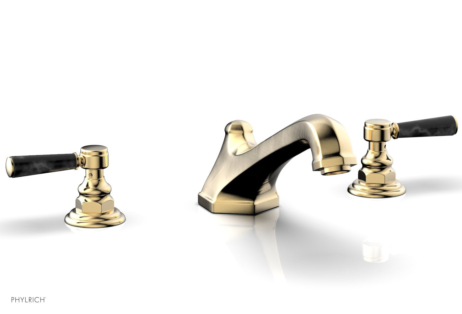 HEX TRADITIONAL Deck Tub Set - Black Marble Lever Handles 500-42