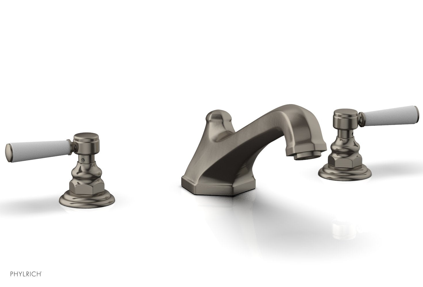 HEX TRADITIONAL Deck Tub Set - Satin White Lever Handles 500-41