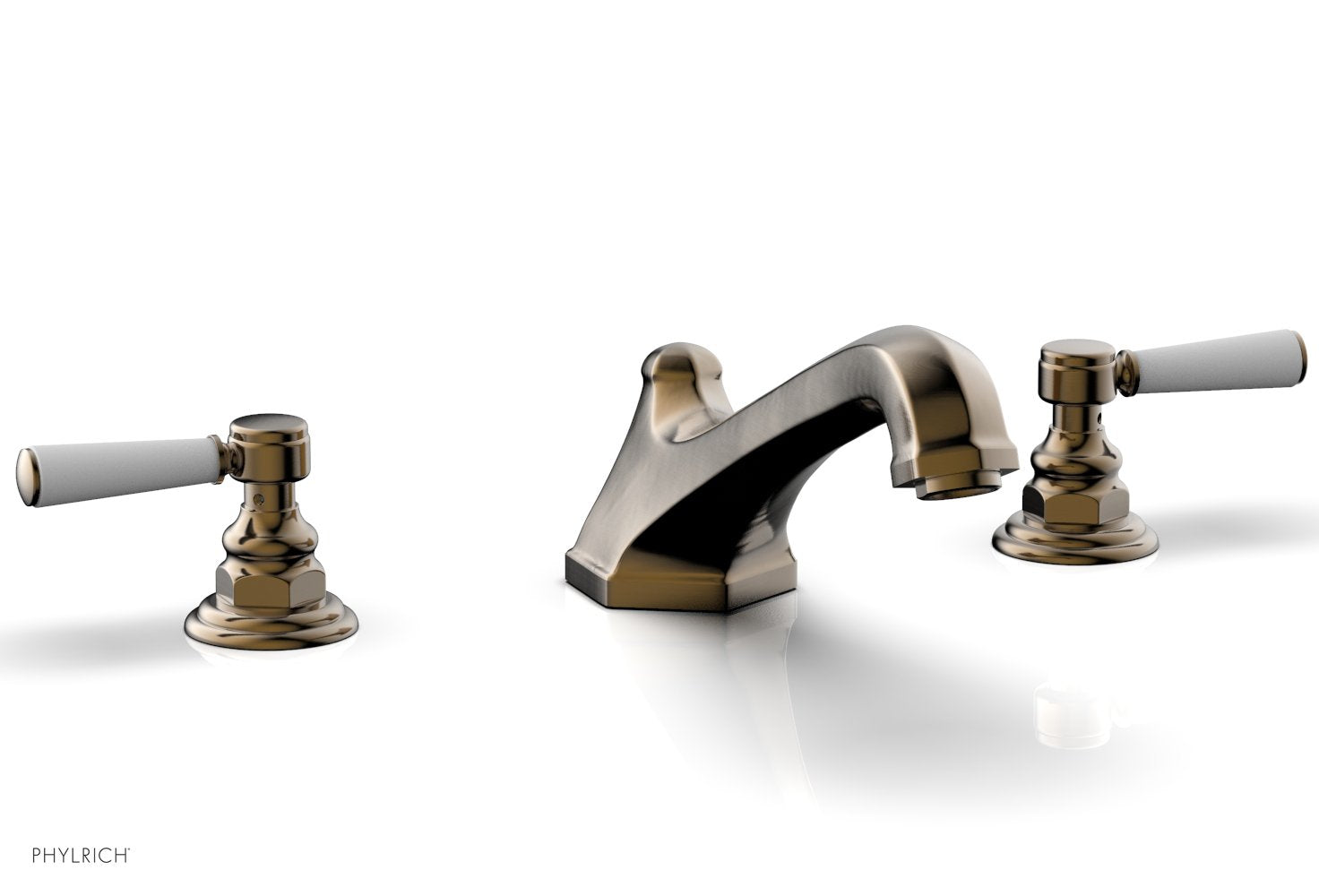 HEX TRADITIONAL Deck Tub Set - Satin White Lever Handles 500-41