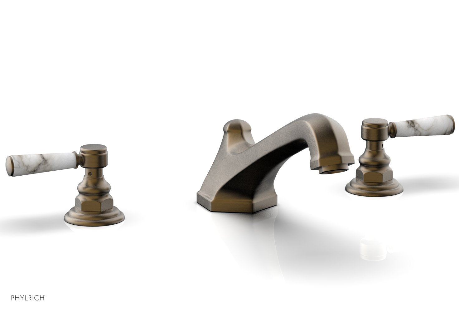 HEX TRADITIONAL Deck Tub Set - White Marble Lever Handles 500-42