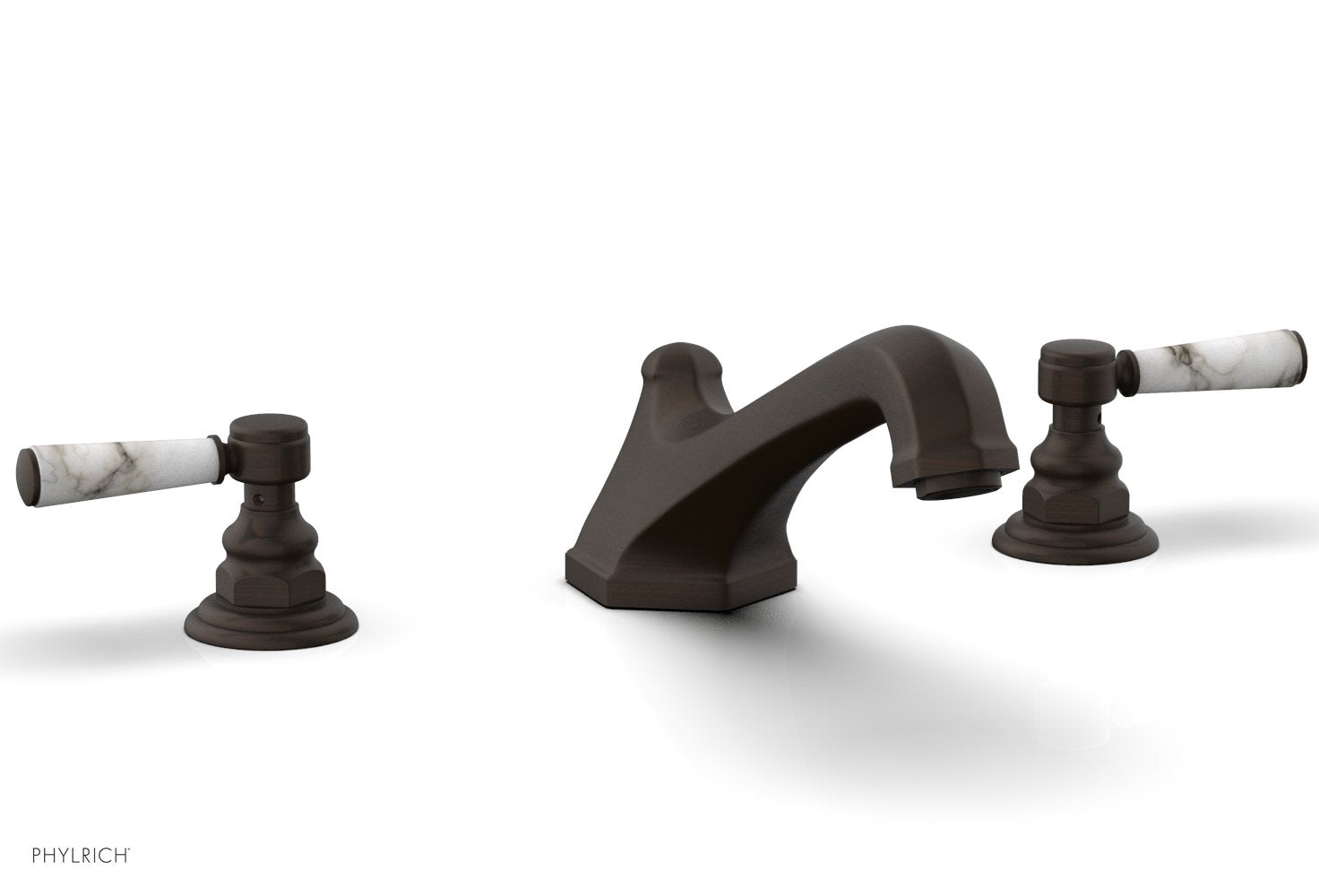 HEX TRADITIONAL Deck Tub Set - White Marble Lever Handles 500-42