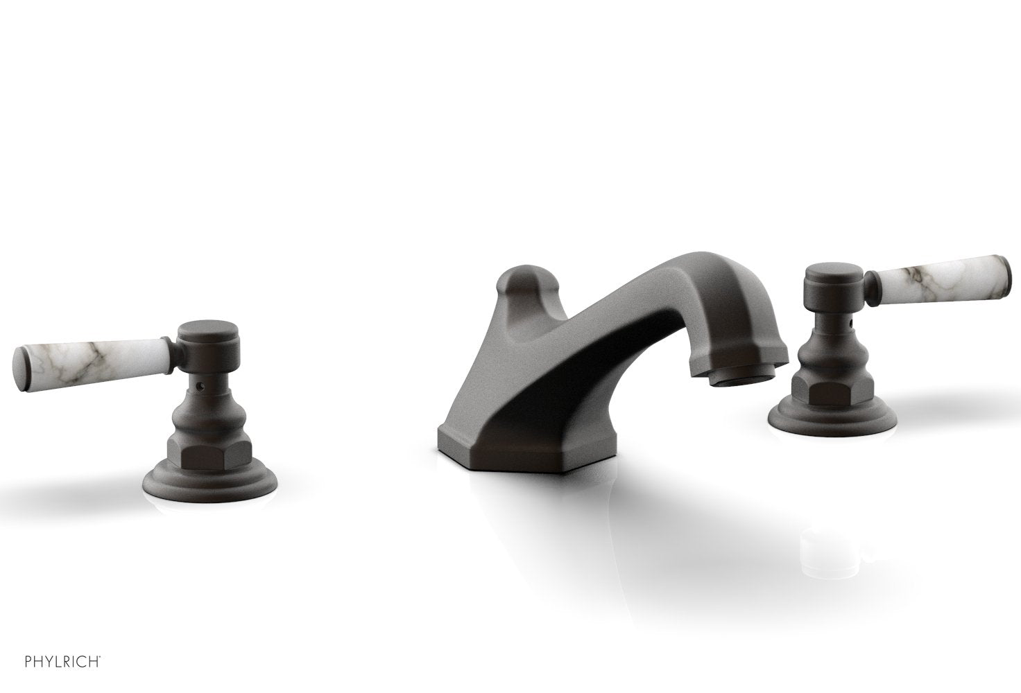 HEX TRADITIONAL Deck Tub Set - White Marble Lever Handles 500-42