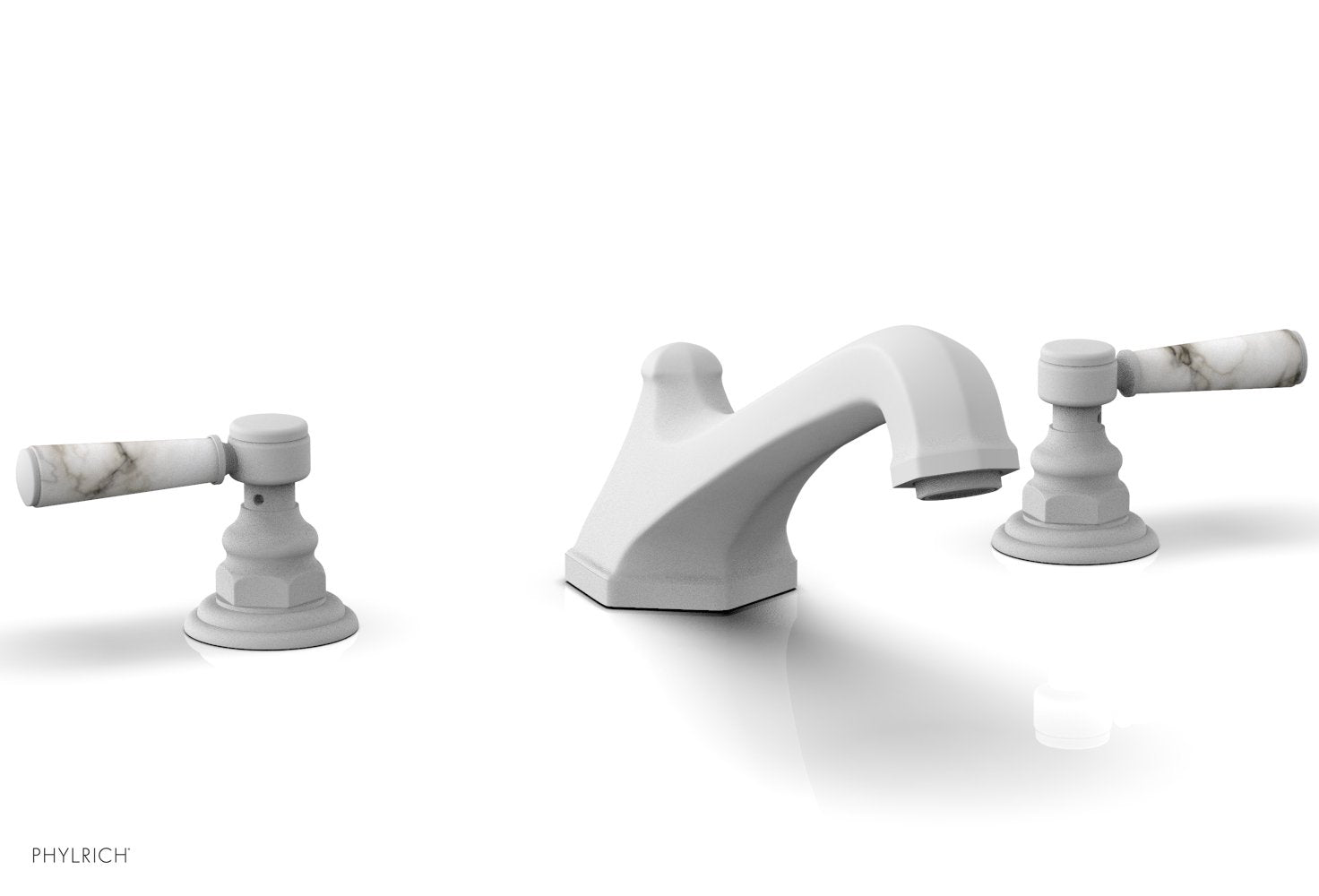 HEX TRADITIONAL Deck Tub Set - White Marble Lever Handles 500-42