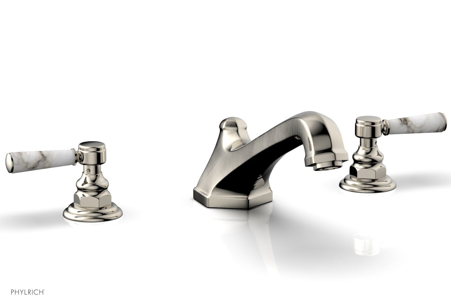 HEX TRADITIONAL Deck Tub Set - White Marble Lever Handles 500-42