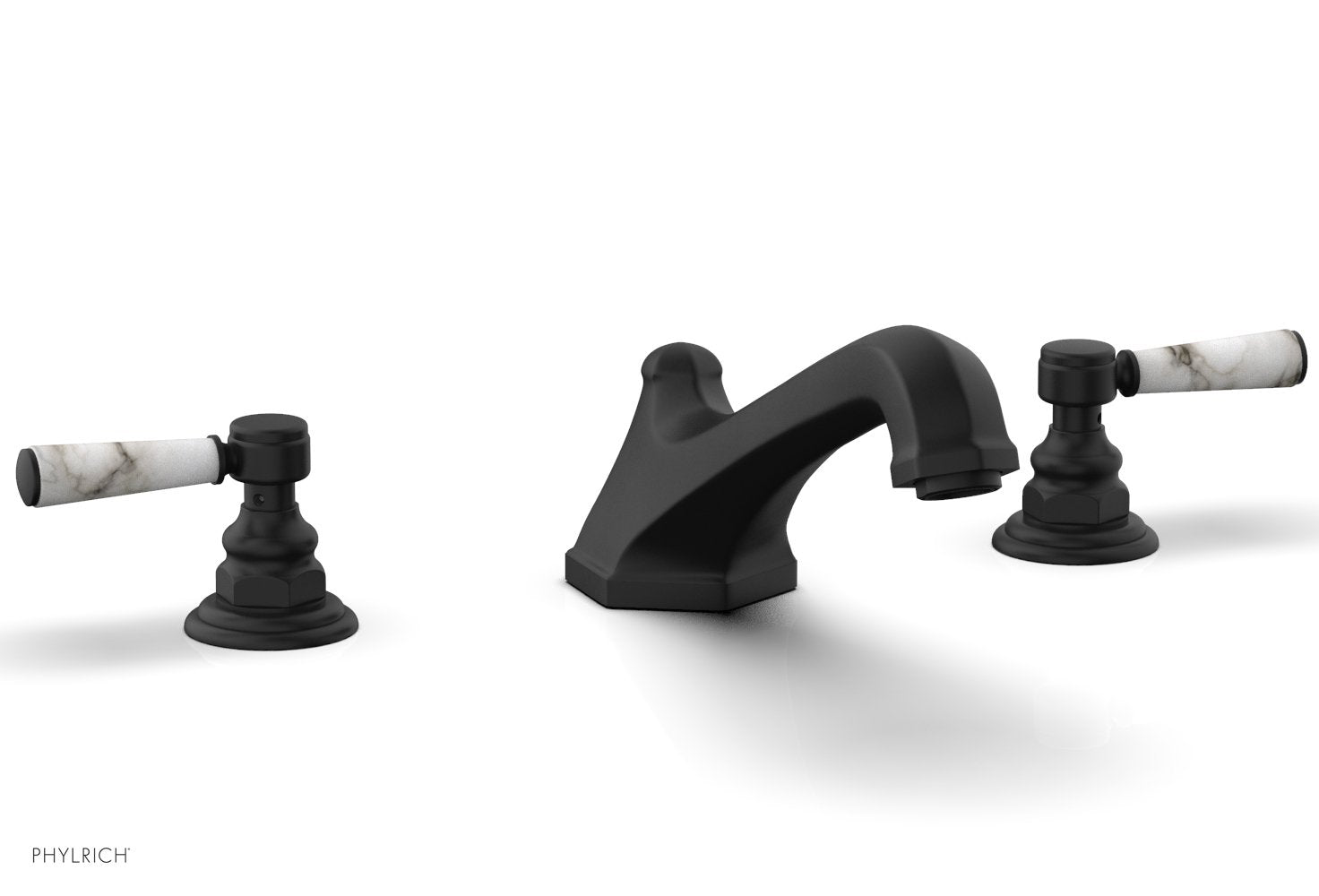 HEX TRADITIONAL Deck Tub Set - White Marble Lever Handles 500-42