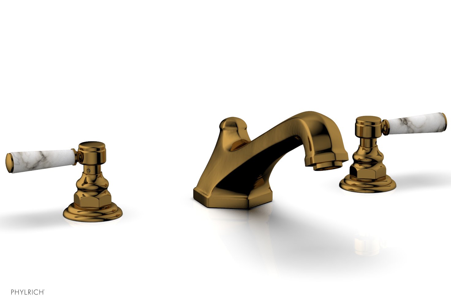 HEX TRADITIONAL Deck Tub Set - White Marble Lever Handles 500-42