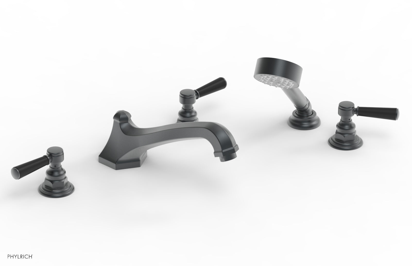 HEX TRADITIONAL Deck Tub Set with Hand Shower - Satin Black Lever Handles 500-49