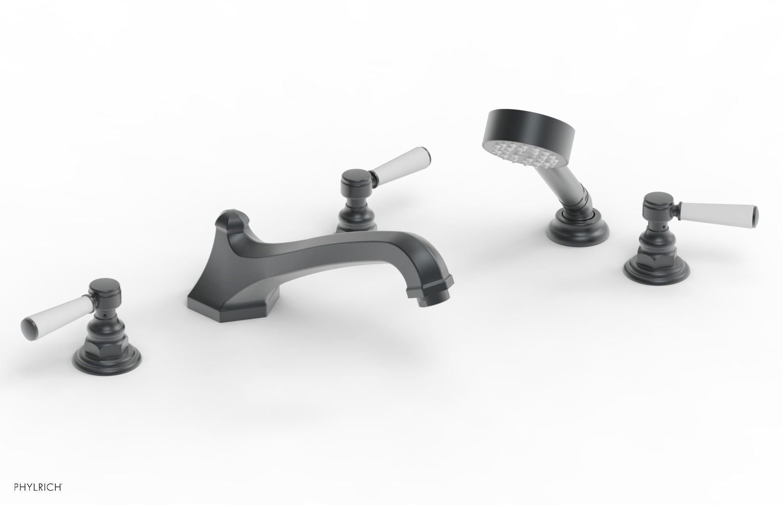 HEX TRADITIONAL Deck Tub Set with Hand Shower - Satin White Lever Handles 500-49