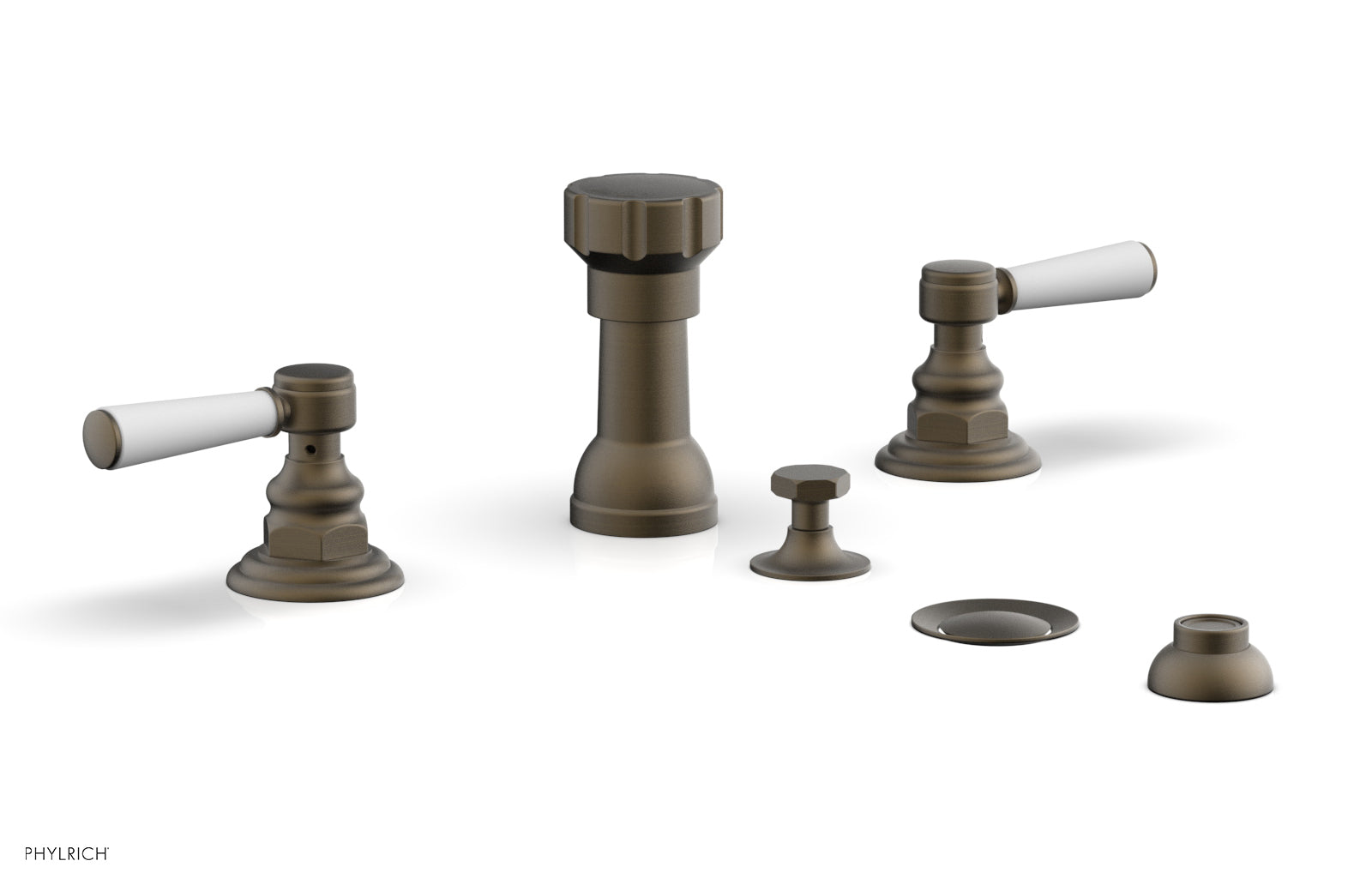 HEX TRADITIONAL Four Hole Bidet Set - Satin White Lever Handles 500-61