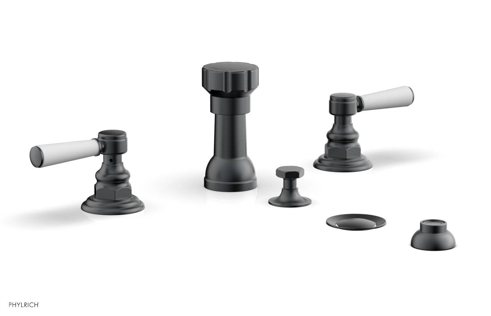 HEX TRADITIONAL Four Hole Bidet Set - Satin White Lever Handles 500-61