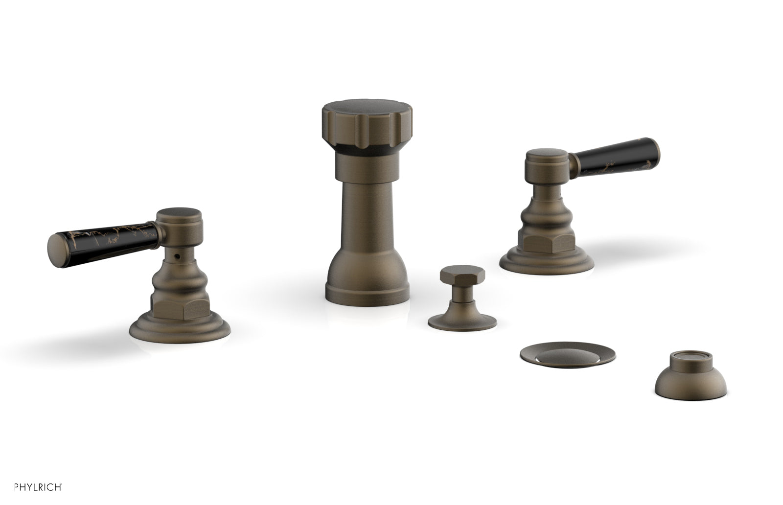 HEX TRADITIONAL Four Hole Bidet Set - Black Marble Lever Handles 500-62