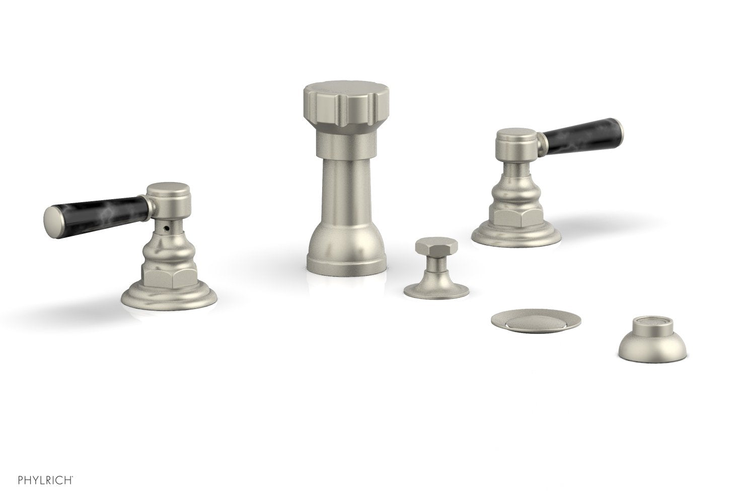 HEX TRADITIONAL Four Hole Bidet Set - Black Marble Lever Handles 500-62