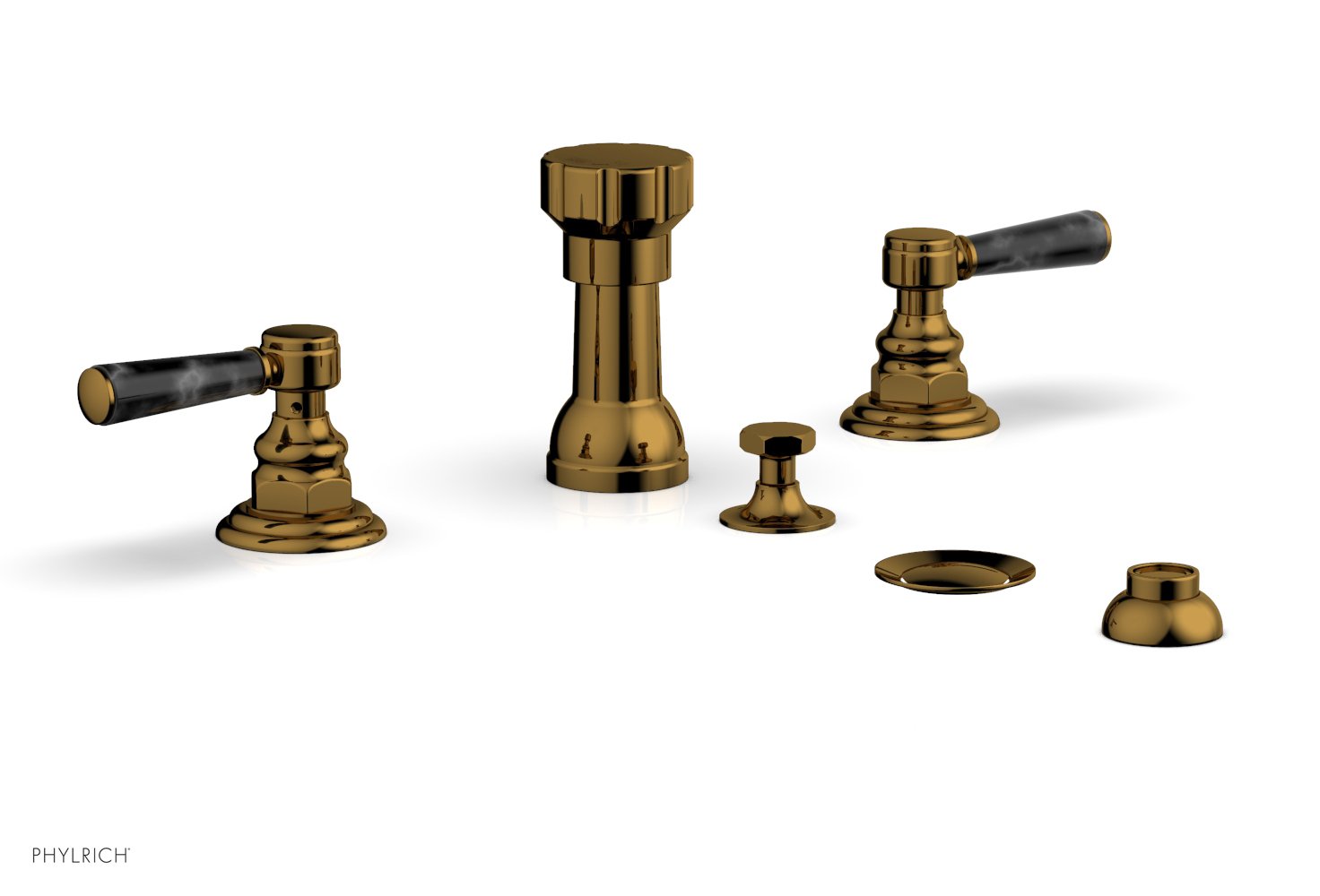 HEX TRADITIONAL Four Hole Bidet Set - Black Marble Lever Handles 500-62