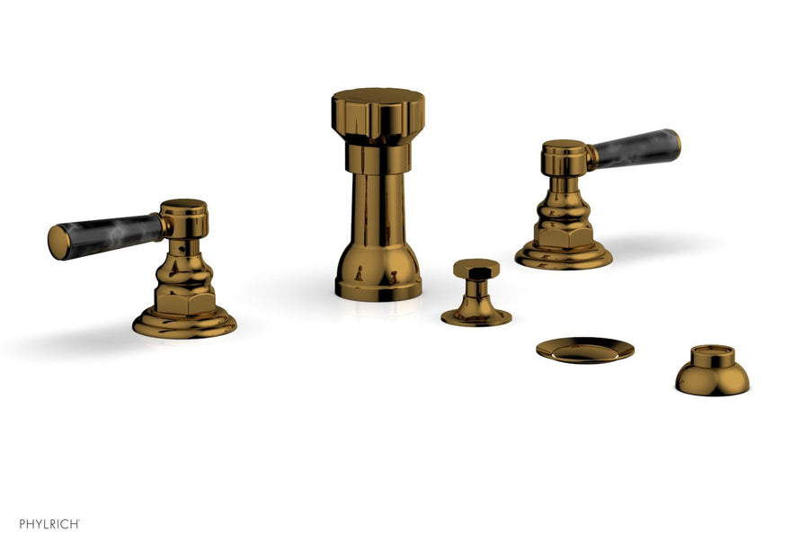 HEX TRADITIONAL Four Hole Bidet Set - Black Marble Lever Handles 500-62