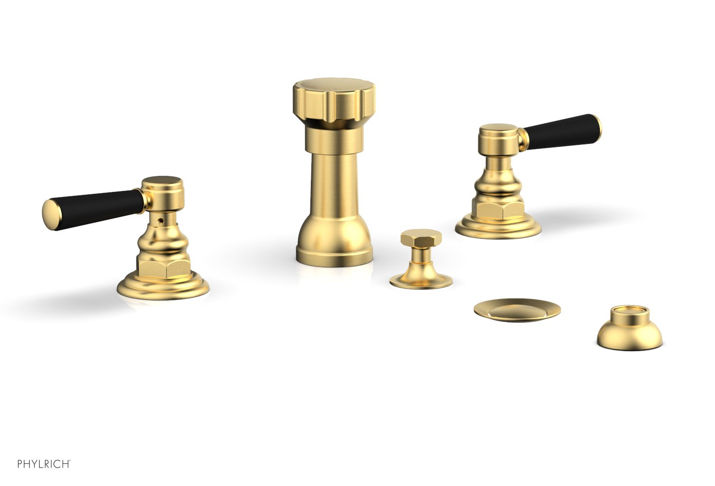 HEX TRADITIONAL Four Hole Bidet Set - Satin Black Lever Handles 500-61