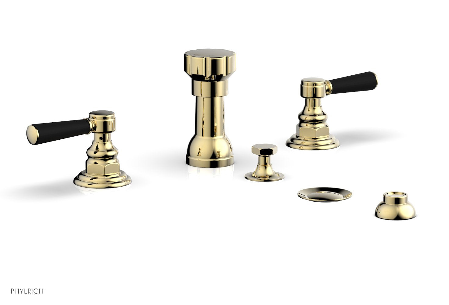 HEX TRADITIONAL Four Hole Bidet Set - Satin Black Lever Handles 500-61