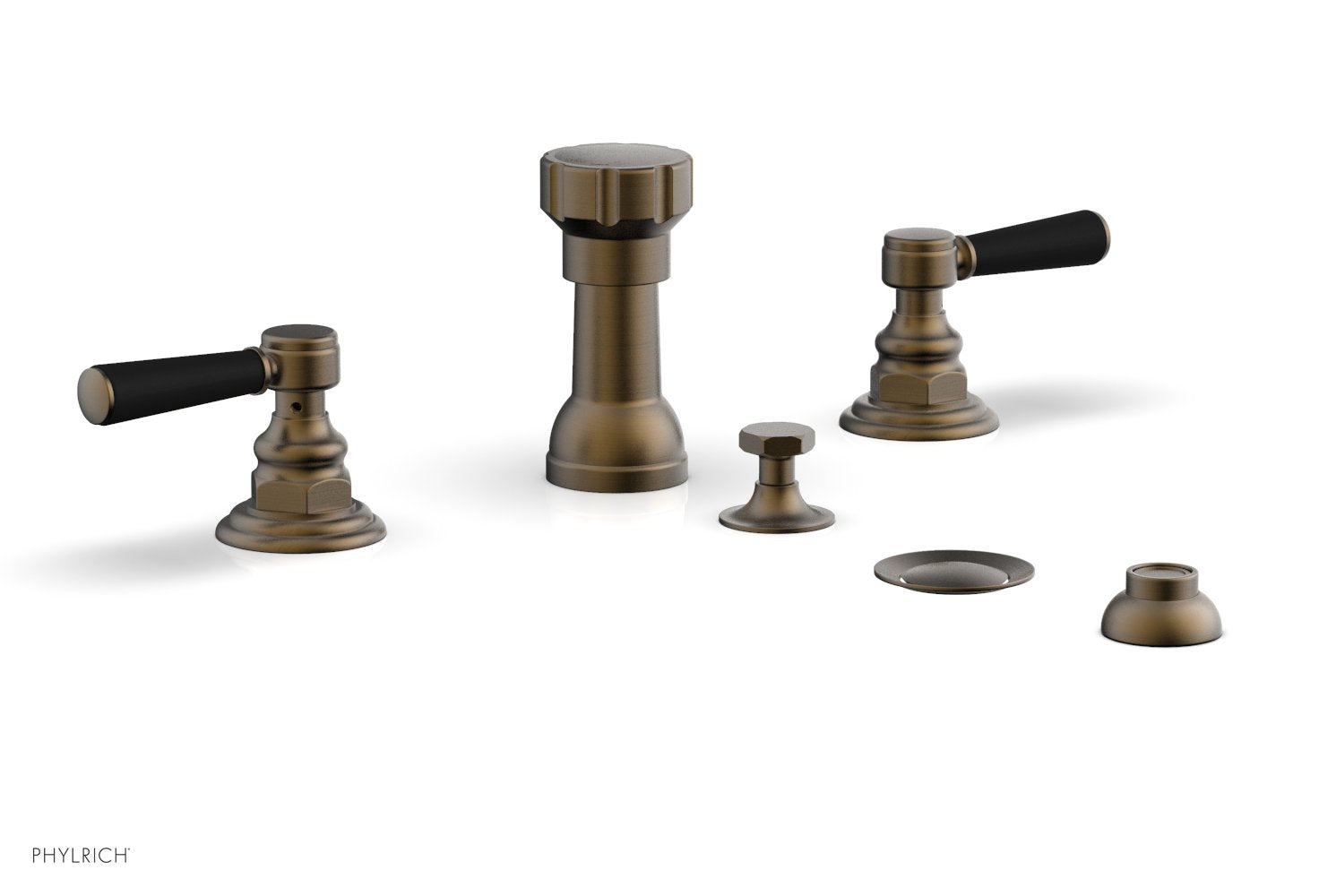 HEX TRADITIONAL Four Hole Bidet Set - Satin Black Lever Handles 500-61