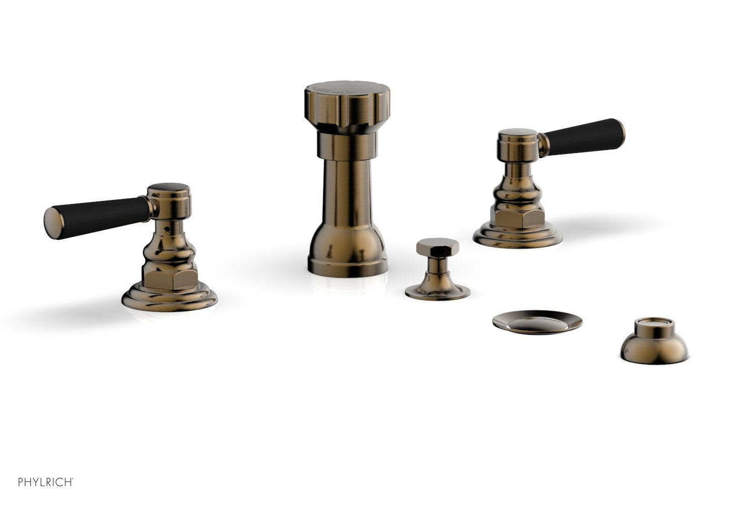 HEX TRADITIONAL Four Hole Bidet Set - Satin Black Lever Handles 500-61