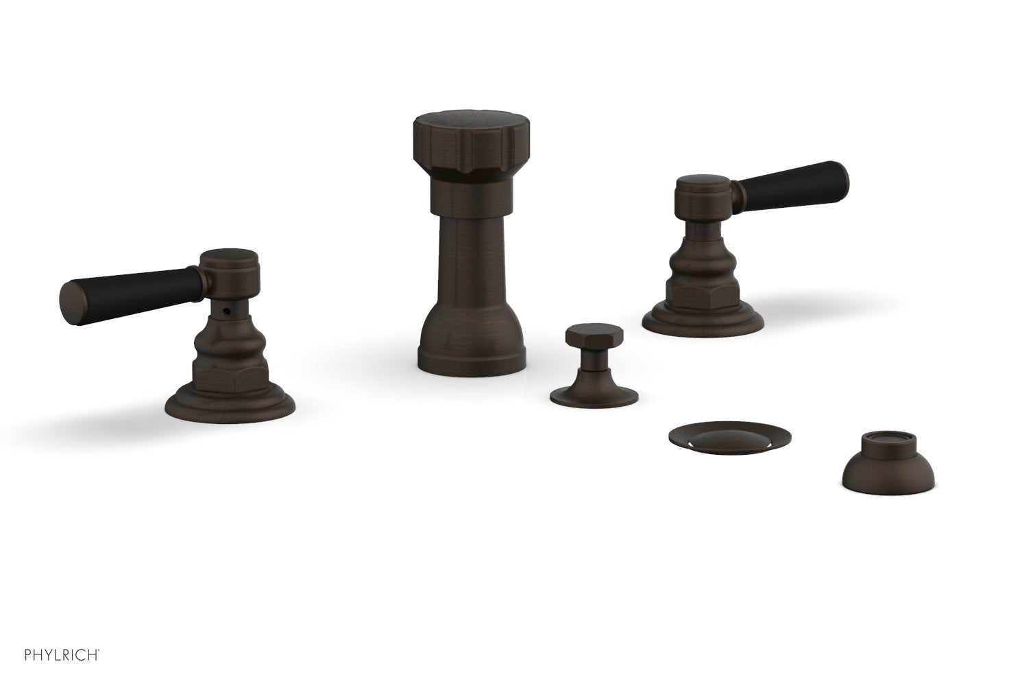 HEX TRADITIONAL Four Hole Bidet Set - Satin Black Lever Handles 500-61