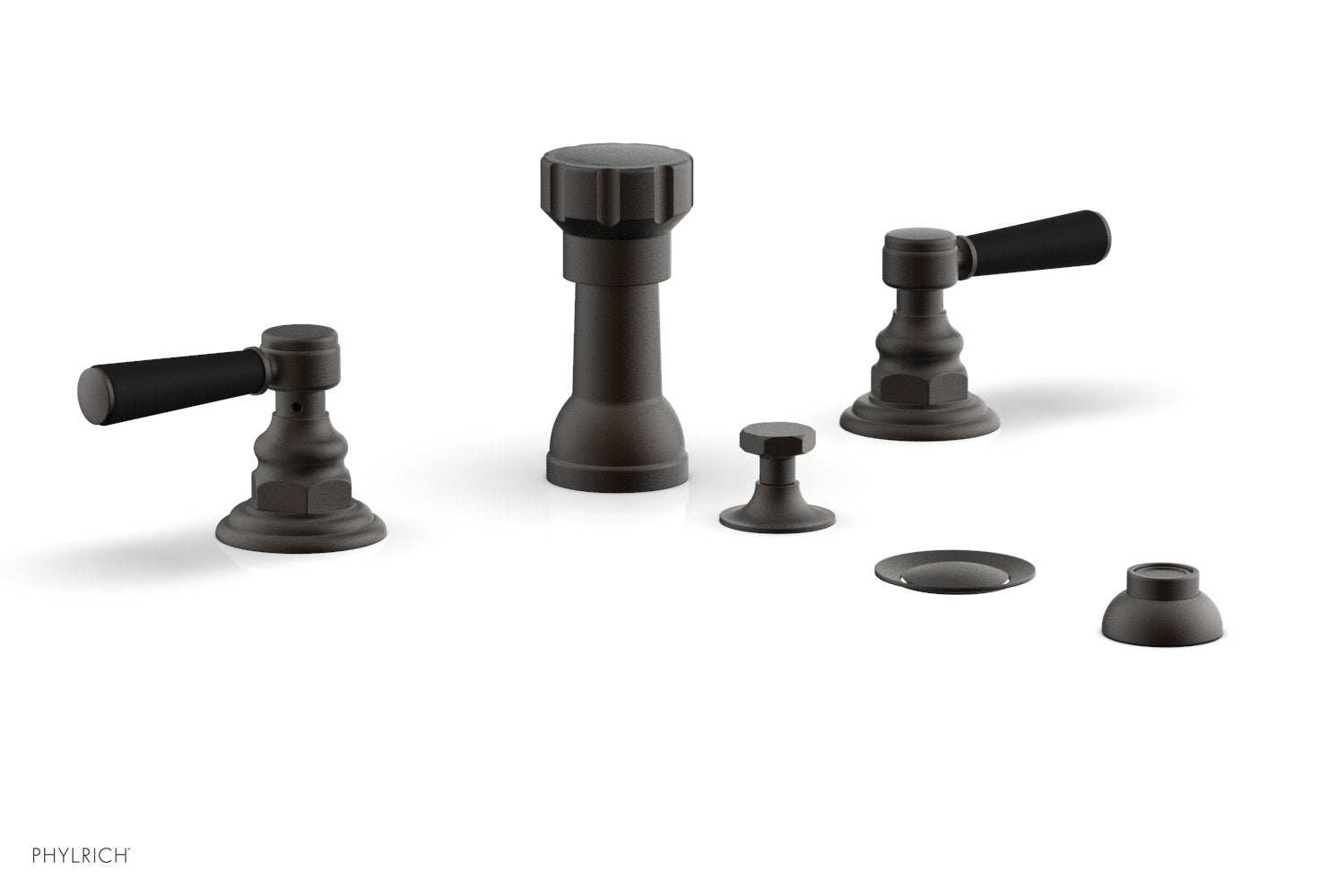 HEX TRADITIONAL Four Hole Bidet Set - Satin Black Lever Handles 500-61