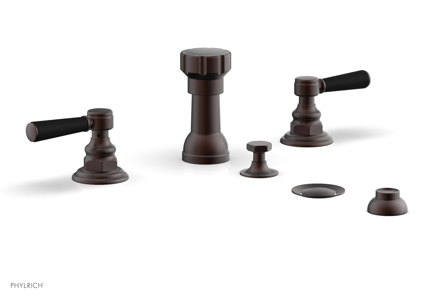 HEX TRADITIONAL Four Hole Bidet Set - Satin Black Lever Handles 500-61