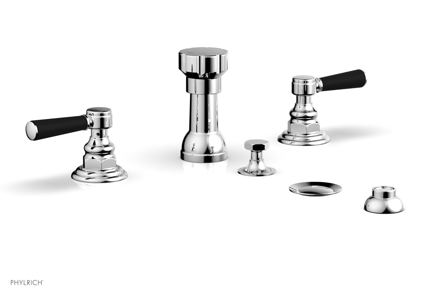 HEX TRADITIONAL Four Hole Bidet Set - Satin Black Lever Handles 500-61