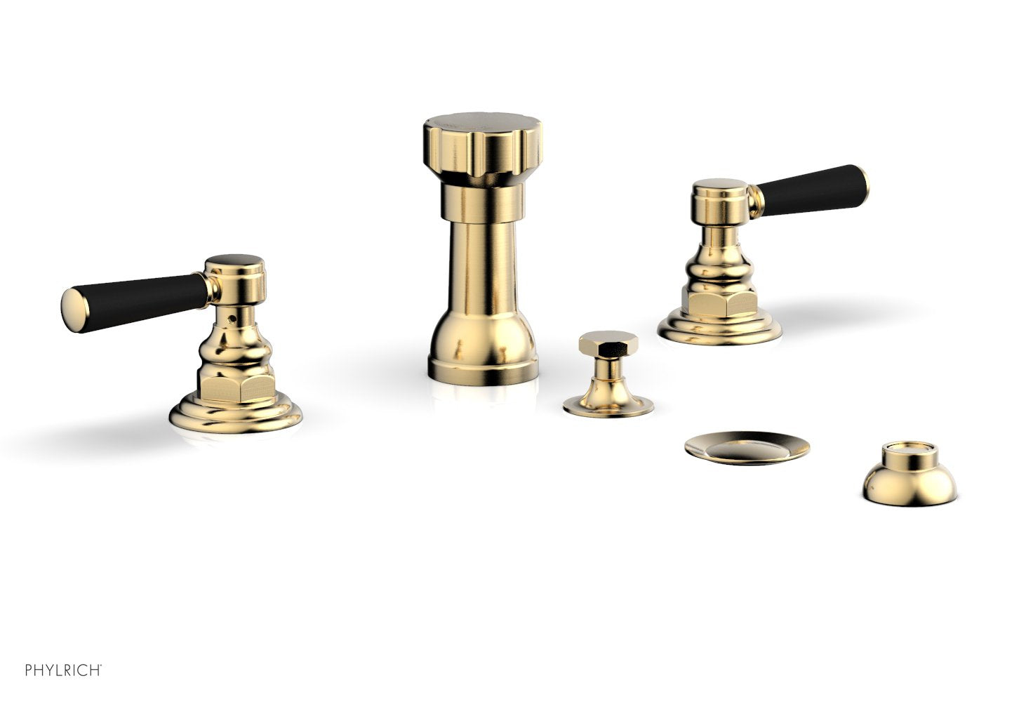 HEX TRADITIONAL Four Hole Bidet Set - Satin Black Lever Handles 500-61