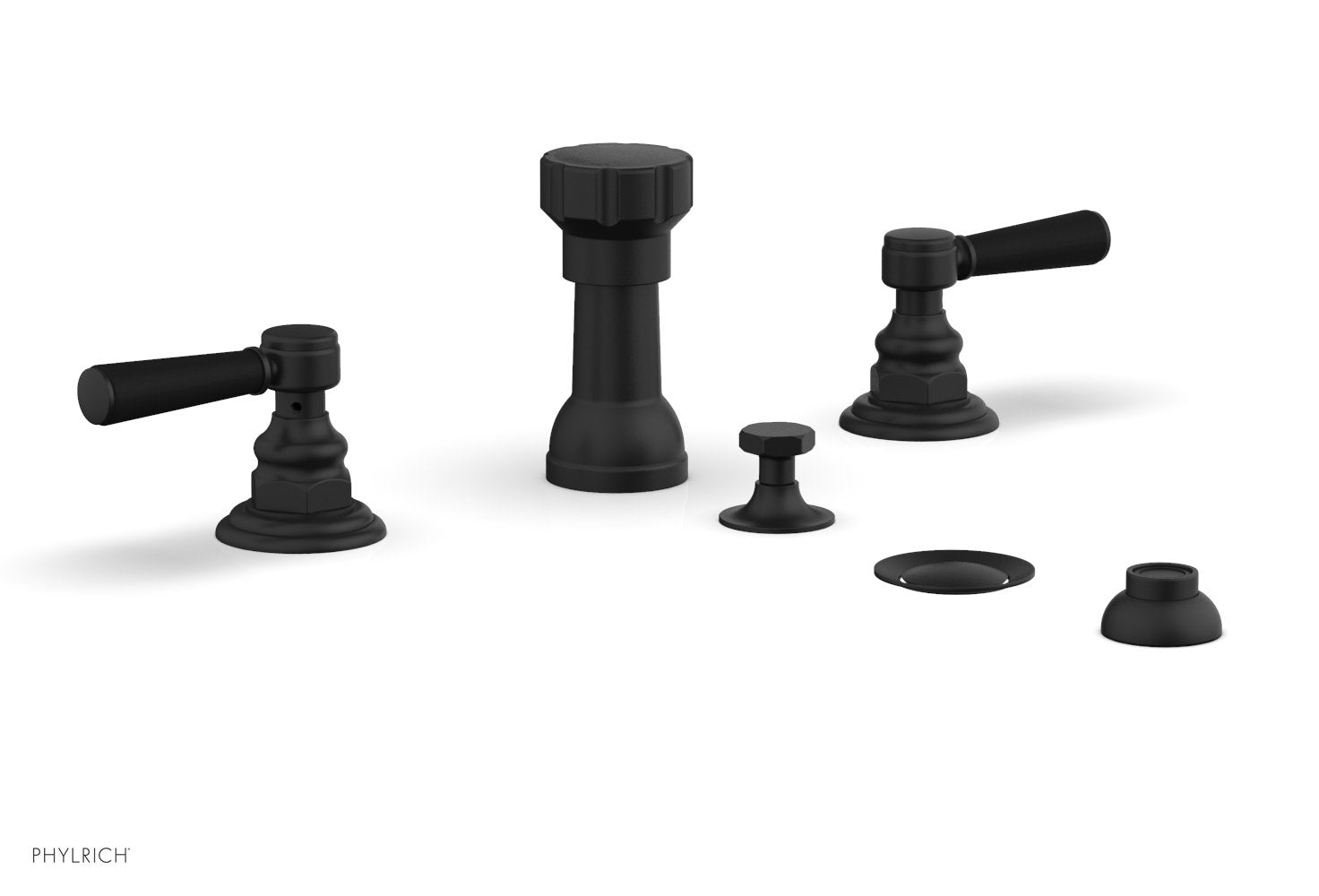 HEX TRADITIONAL Four Hole Bidet Set - Satin Black Lever Handles 500-61