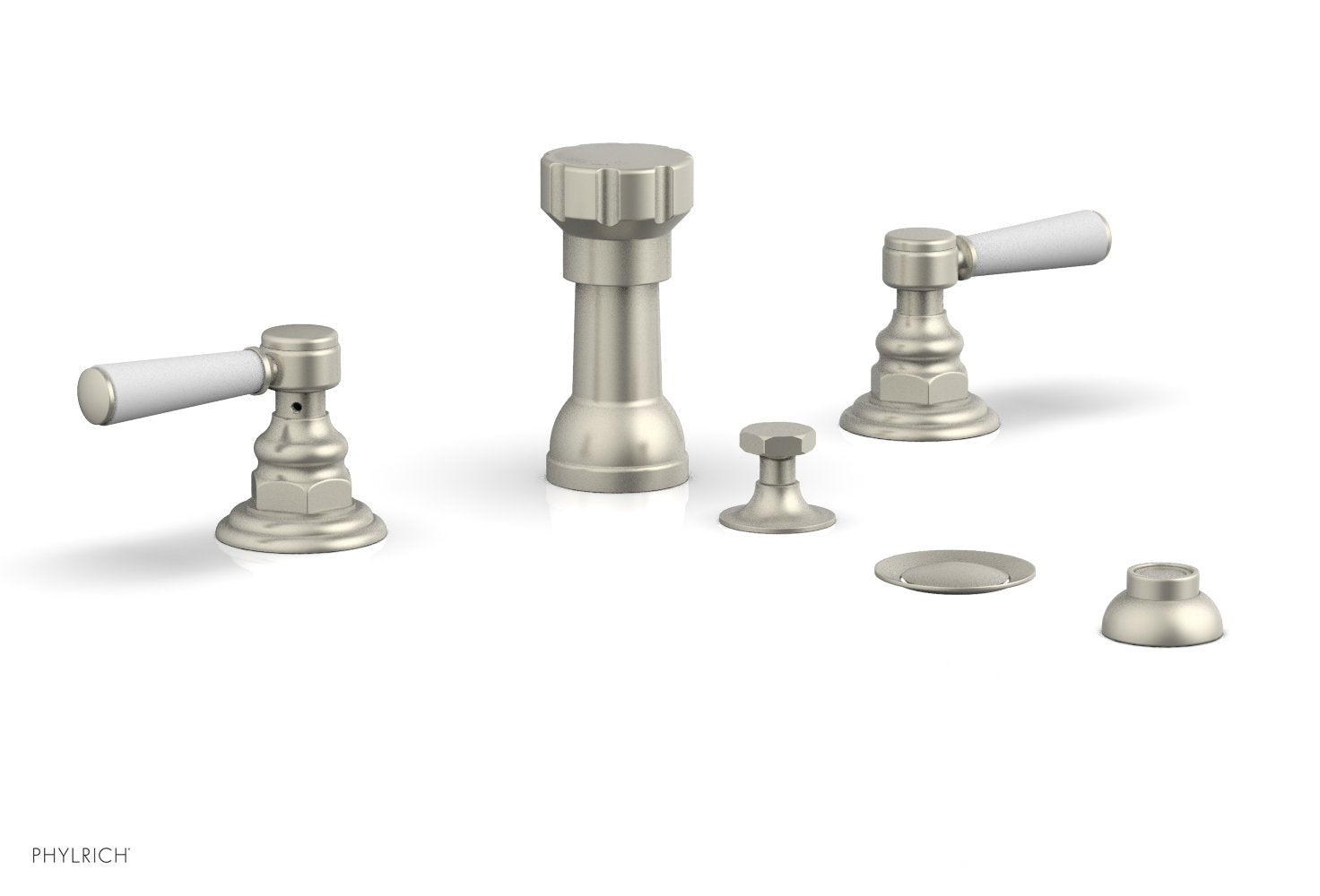 HEX TRADITIONAL Four Hole Bidet Set - Satin White Lever Handles 500-61