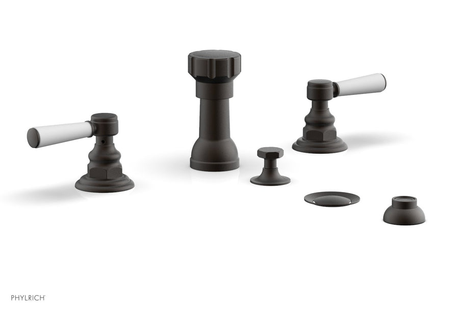 HEX TRADITIONAL Four Hole Bidet Set - Satin White Lever Handles 500-61