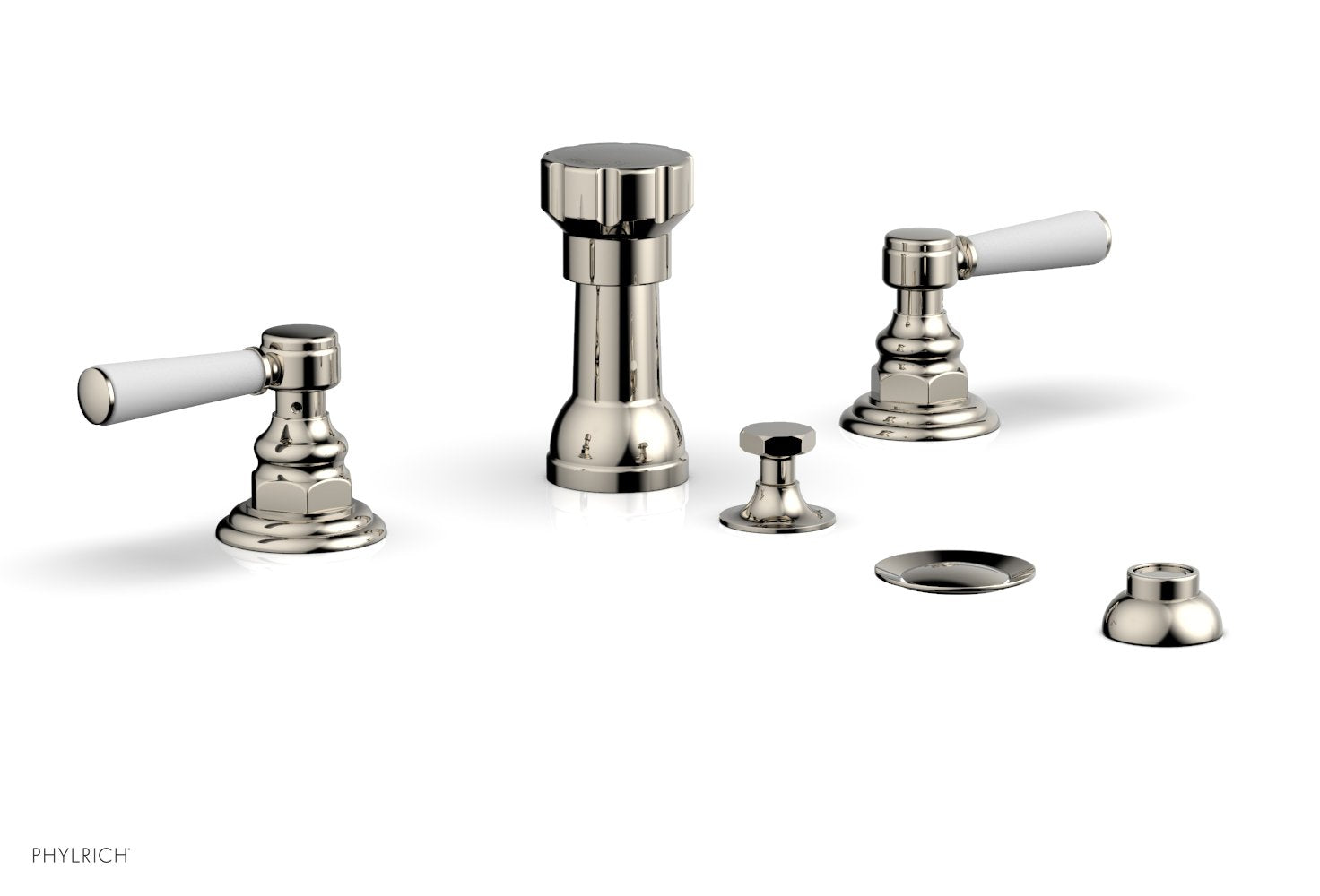 HEX TRADITIONAL Four Hole Bidet Set - Satin White Lever Handles 500-61