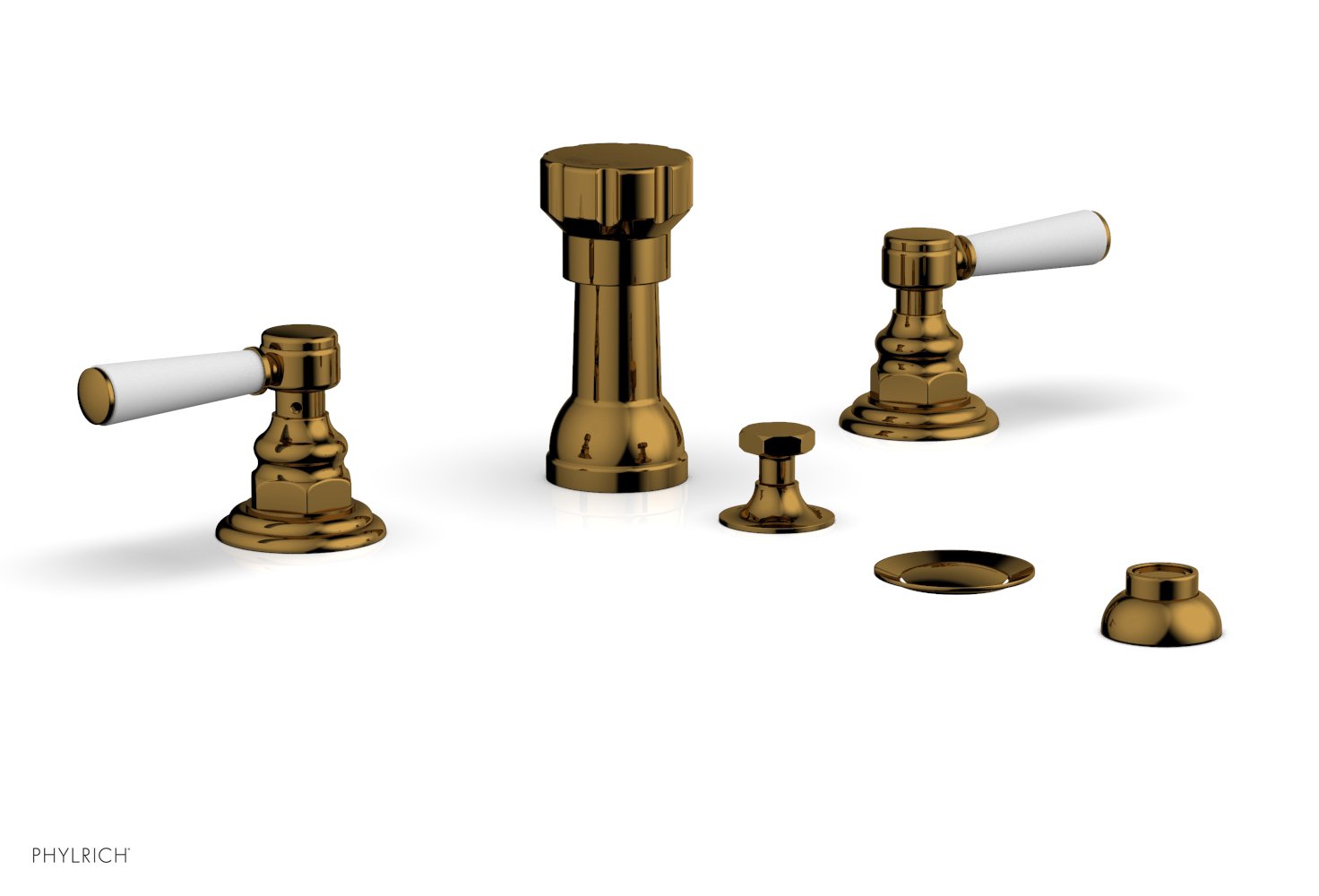 HEX TRADITIONAL Four Hole Bidet Set - Satin White Lever Handles 500-61