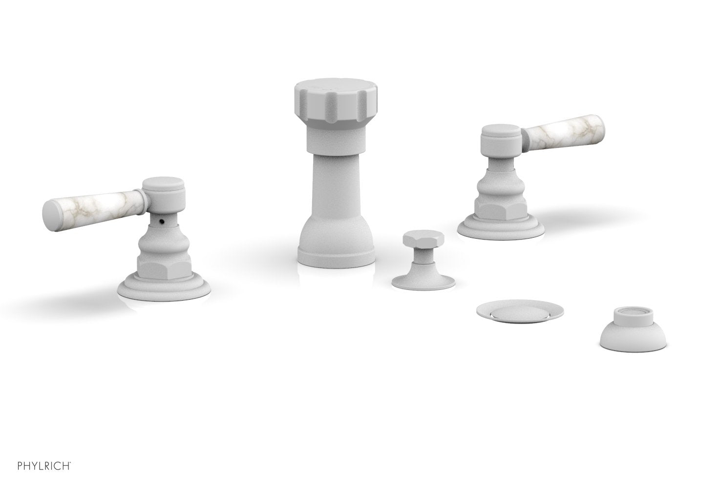 HEX TRADITIONAL Four Hole Bidet Set - White Marble Lever Handles 500-62