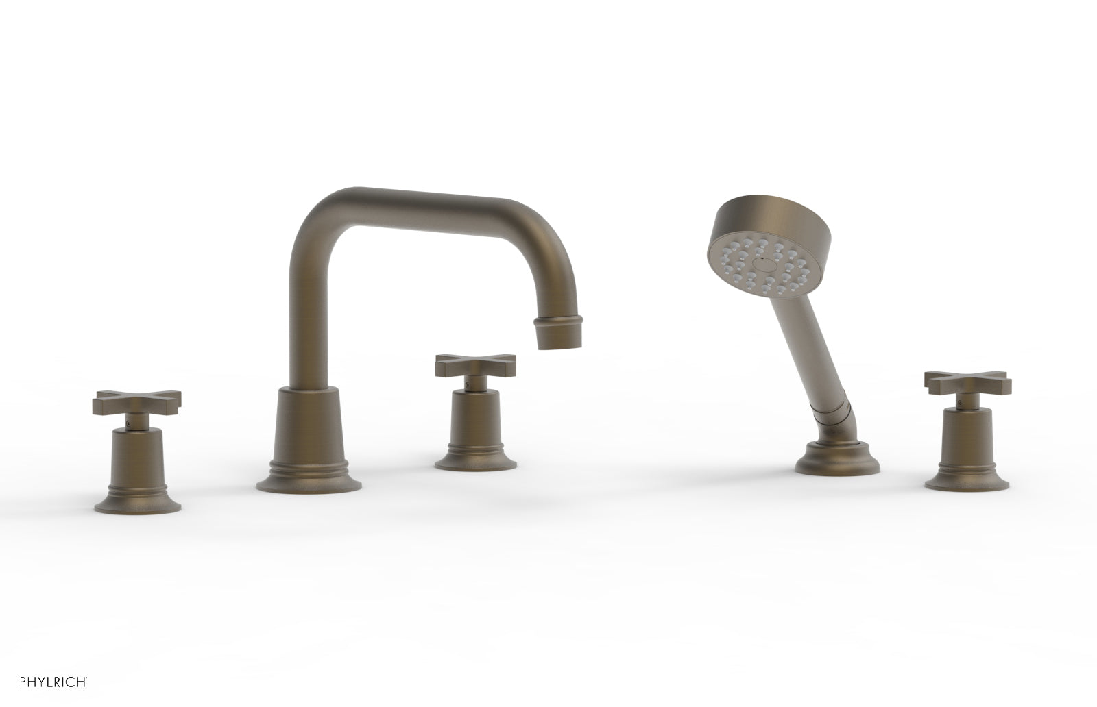 HEX MODERN Deck Tub Set with Hand Shower - Cross Handles 501-52