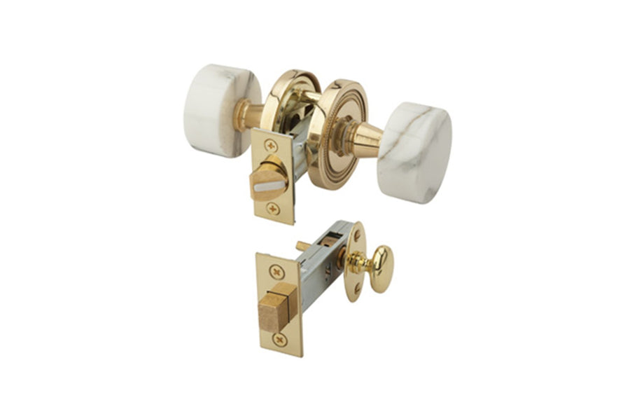 WHITE MARBLE Door Knob w/ Privacy Bolt 5063