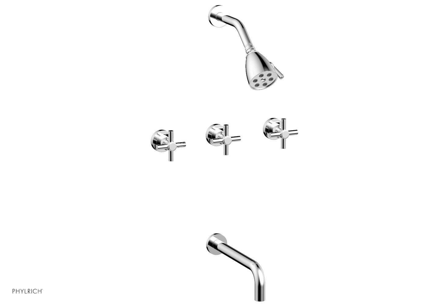 BASIC Three Handle Tub and Shower Set 10" Spout - Tubular Cross Handles D2134-10