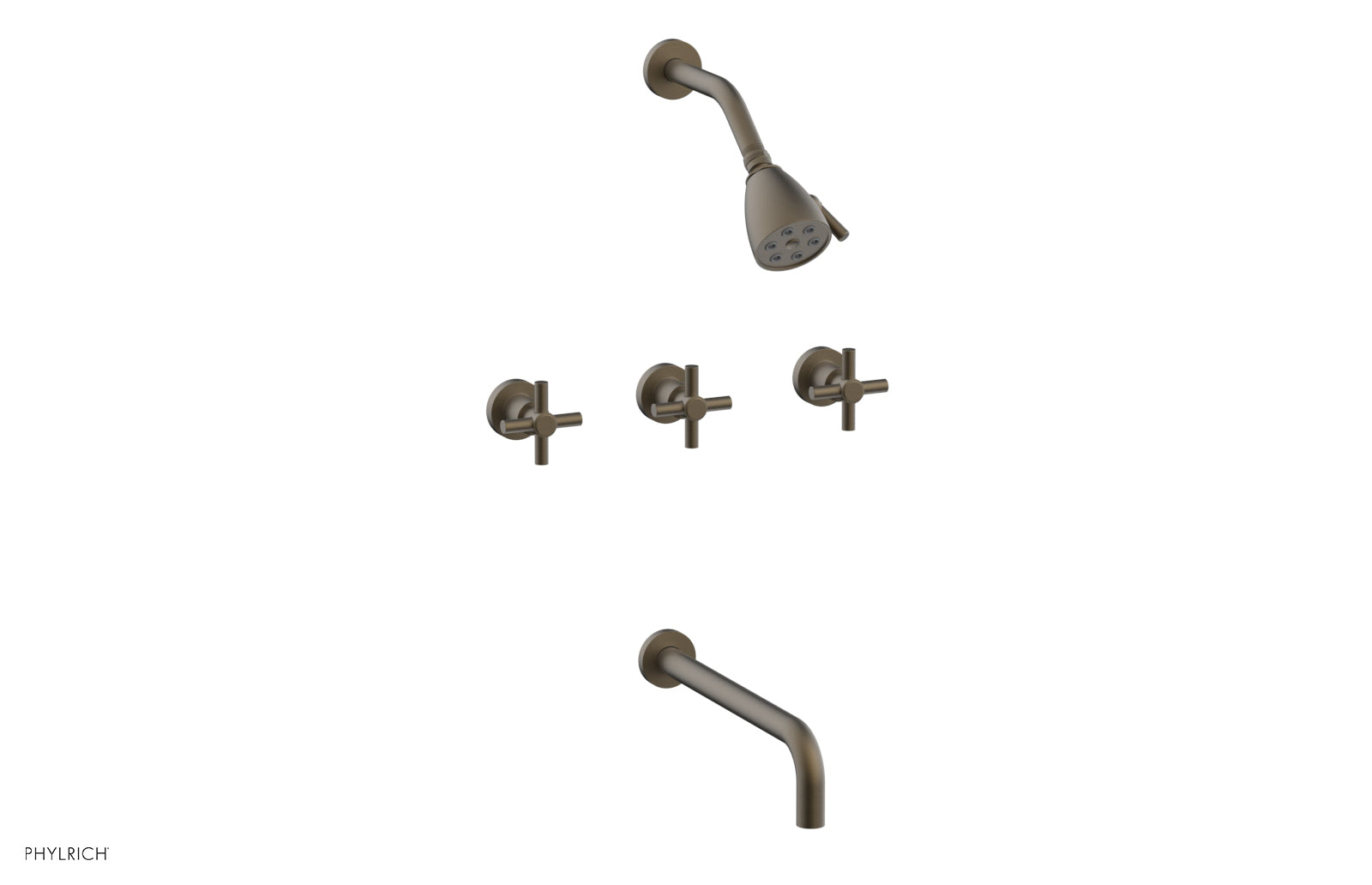 BASIC Three Handle Tub and Shower Set 12" Spout - Tubular Cross Handles D2134-12