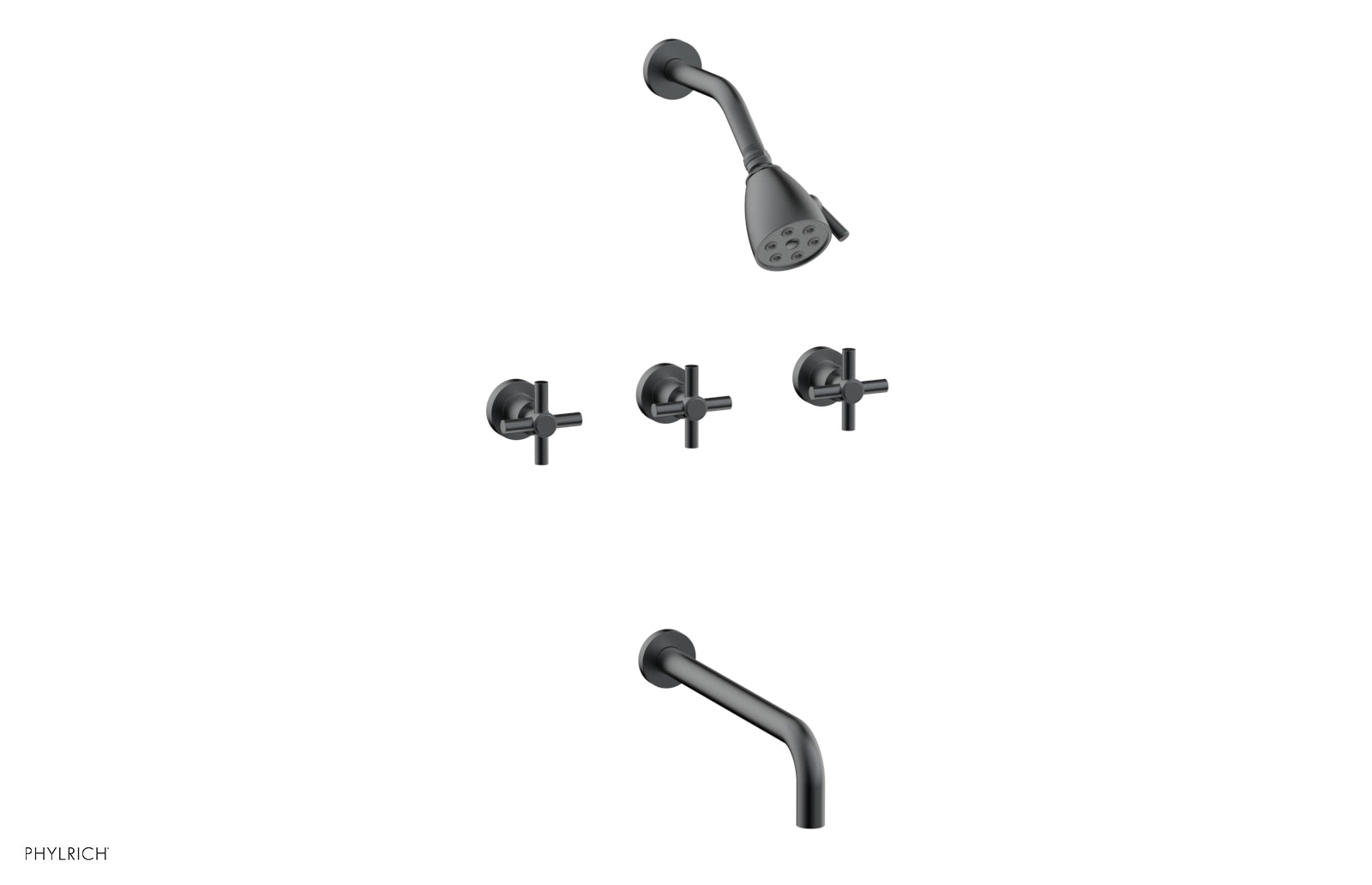 BASIC Three Handle Tub and Shower Set 12" Spout - Tubular Cross Handles D2134-12